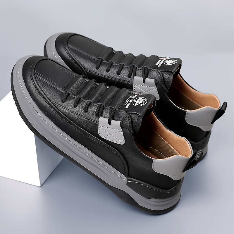 2024 summer men's board shoes thick-soled casual shoes breathable leather shoes men's trendy sports shoes all-match men's shoes wholesale