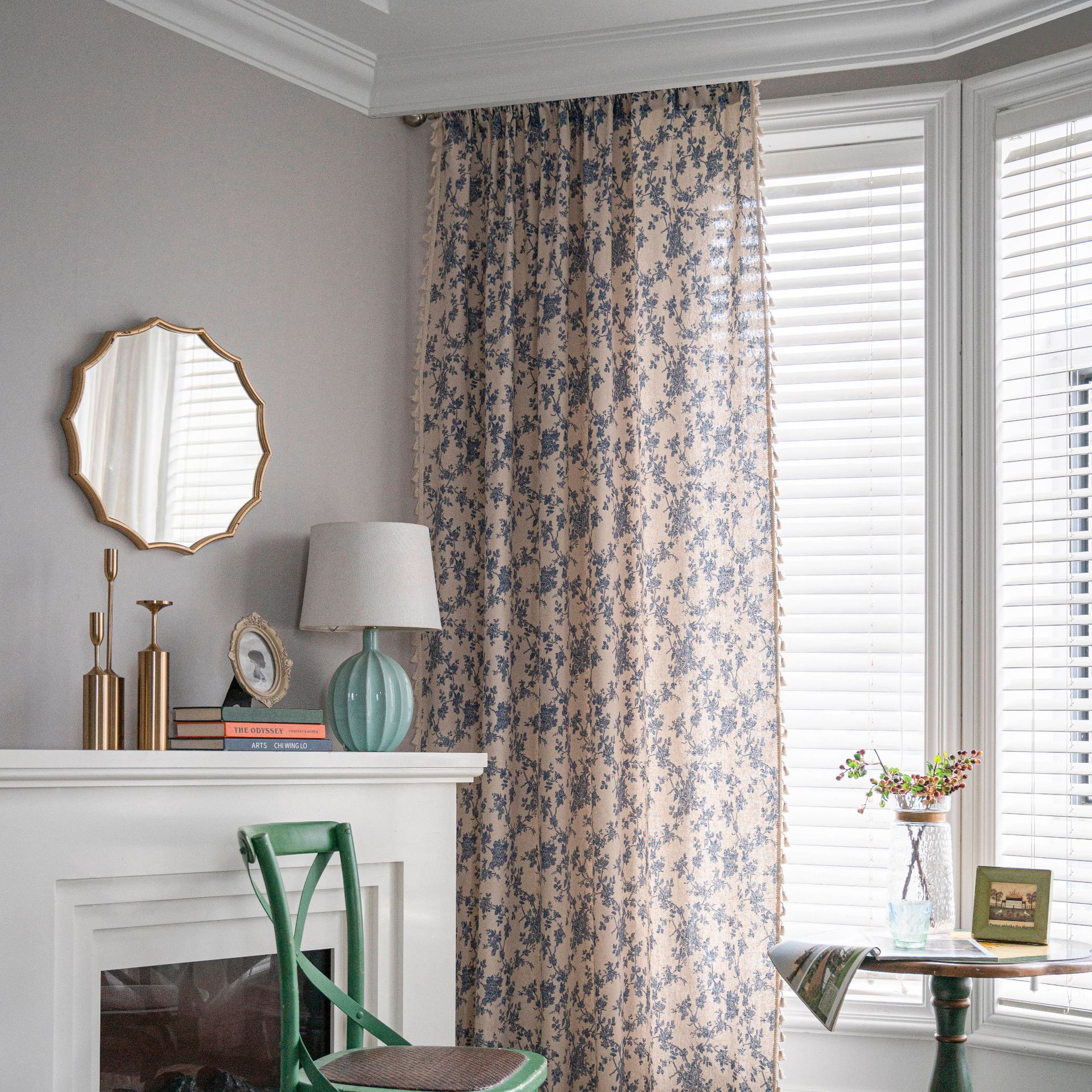 Cloth dad finished curtain wholesale cotton and linen printed kitchen curtain beige tassel small window semi-shading bay window decorative curtain
