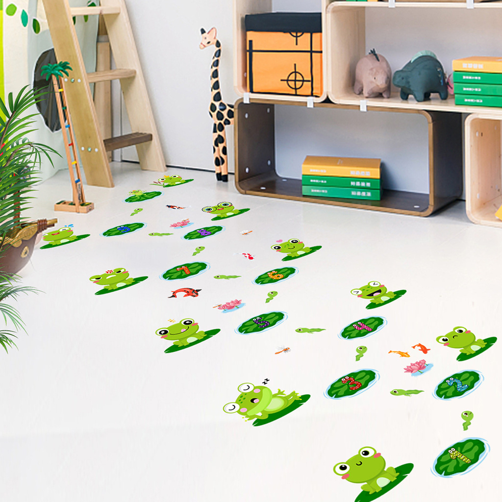 Children's Cartoon Hopscotch Lotus Leaf Frog Sticker AF5571 Cross-border Cute Long Jump Sticker Kindergarten Wall Sticker