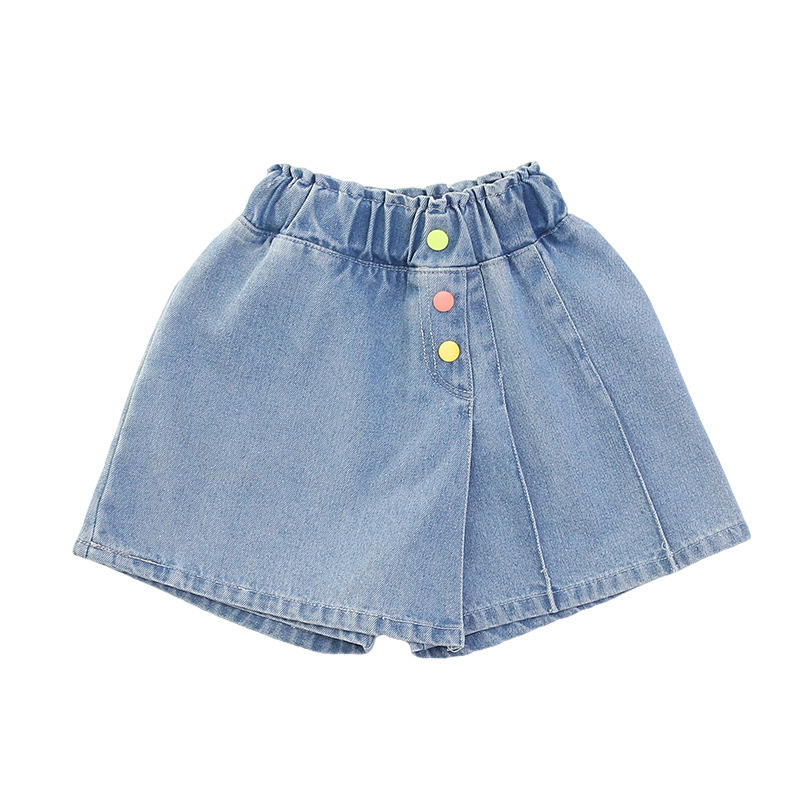  summer girls new color button denim culottes medium and large children Korean version high waist slim shorts physical wholesale