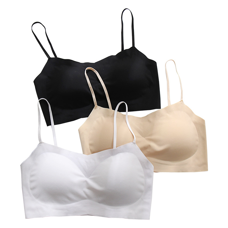 Summer Ice Silk Simple Shallow V-Neck Beautiful Back Traceless Sports Belt Chest Pad Anti-running Light Tube Bust One-piece Sling Underwear