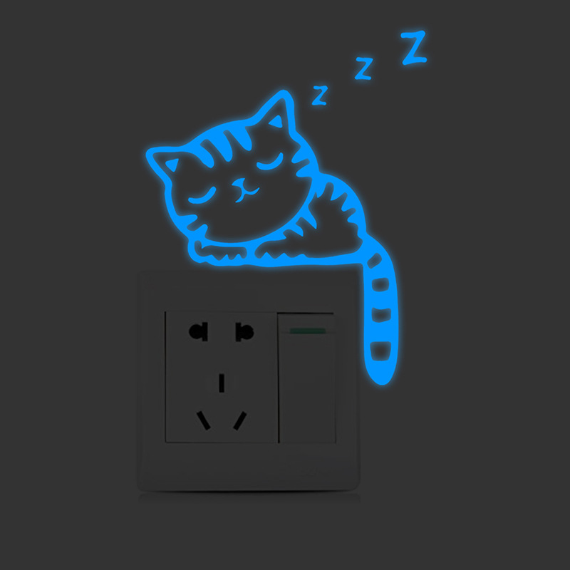 Foreign trade cross-border new kitten sleeping luminous decorative wall stickers living room bedroom creative fluorescent switch self-adhesive stickers