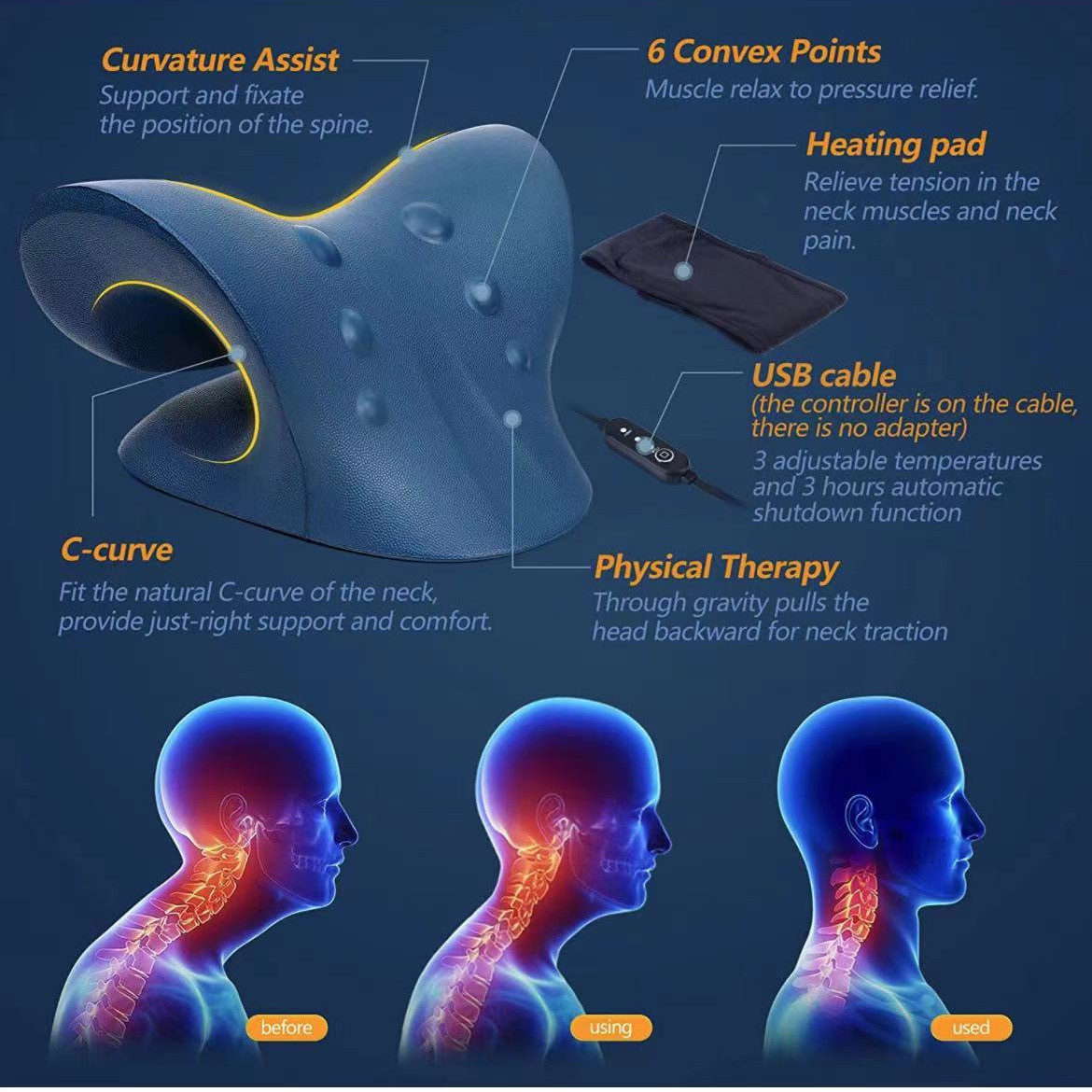 Amazon new neck stretcher heating cervical traction device pillow graphene heating pad traction pillow