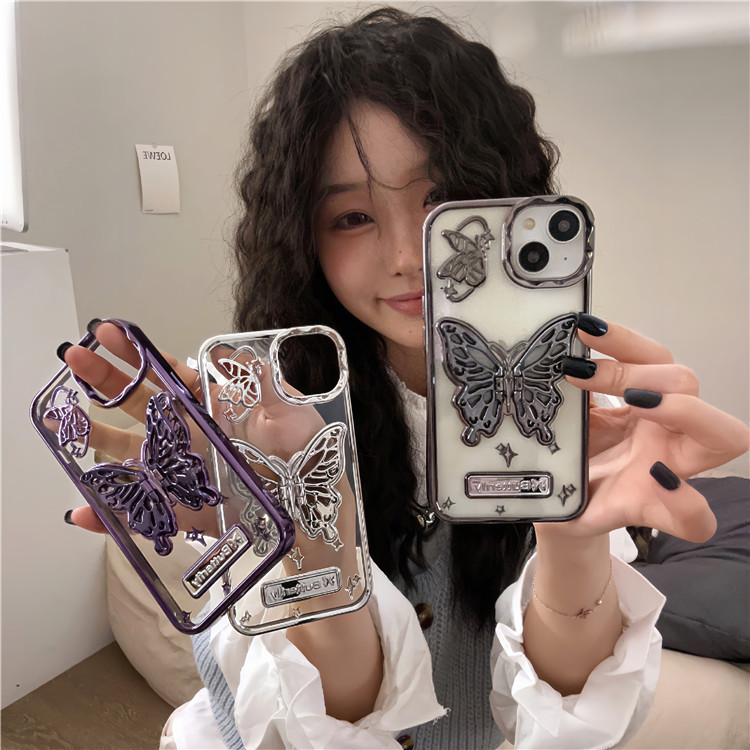 電鍍蝴蝶支架手機殼適用iPhone15蘋果14promax立體13原創12跨境女