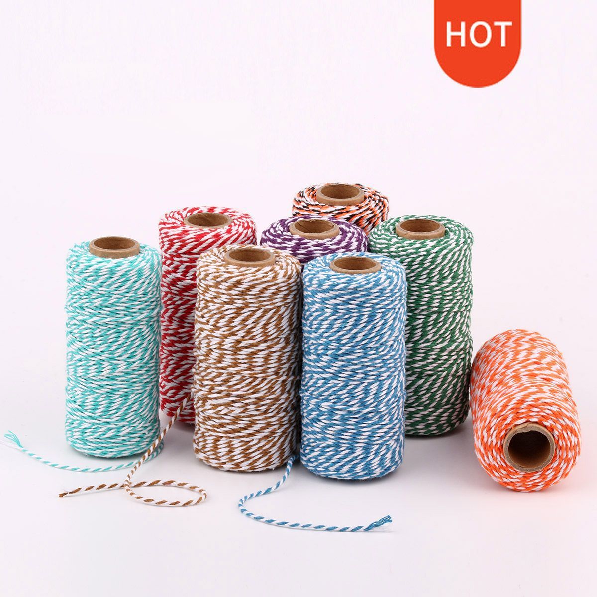 2mm pack colorful cotton rope red and white two-color cotton thread tag hanging line decoration Christmas gift box packaging rope handmade DIY
