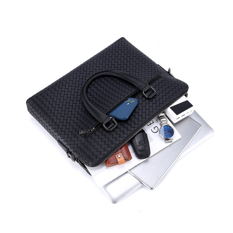 New men's briefcase shoulder slung woven double-layer casual Korean tide cross-border computer portable men's bag wholesale