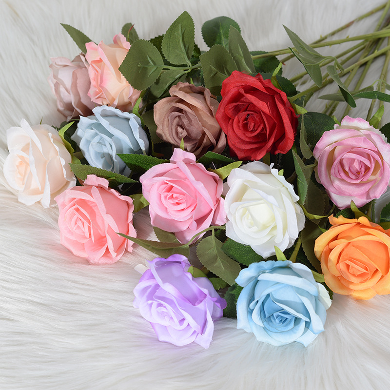 Wholesale artificial rose flower silk flower home living room decoration decoration artificial single red rose fake bouquet