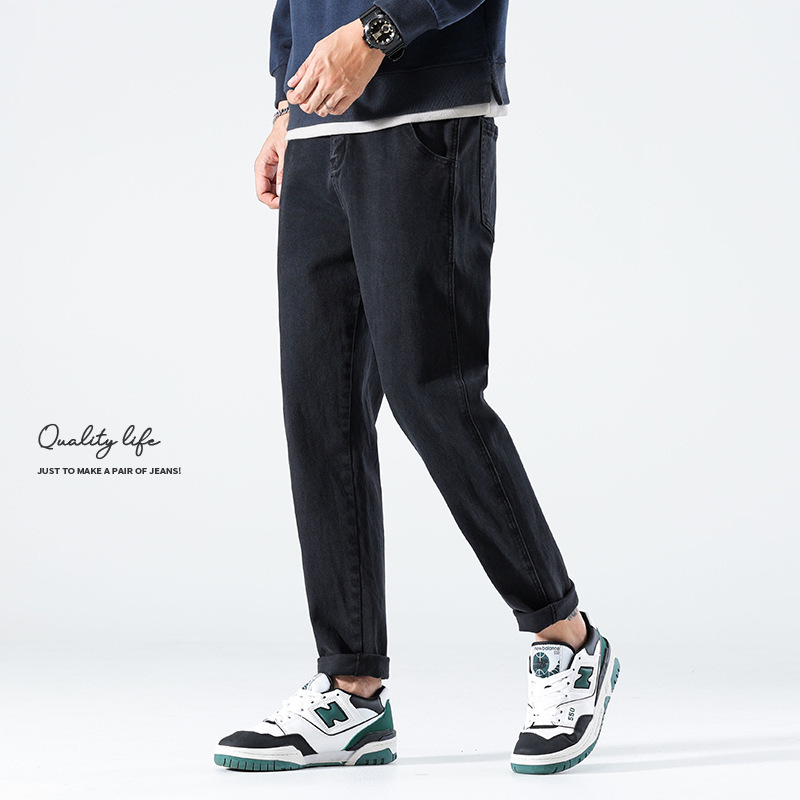 2023 autumn and winter New black stretch men's fashion brand slightly loose feet trendy all-match casual Denim trousers