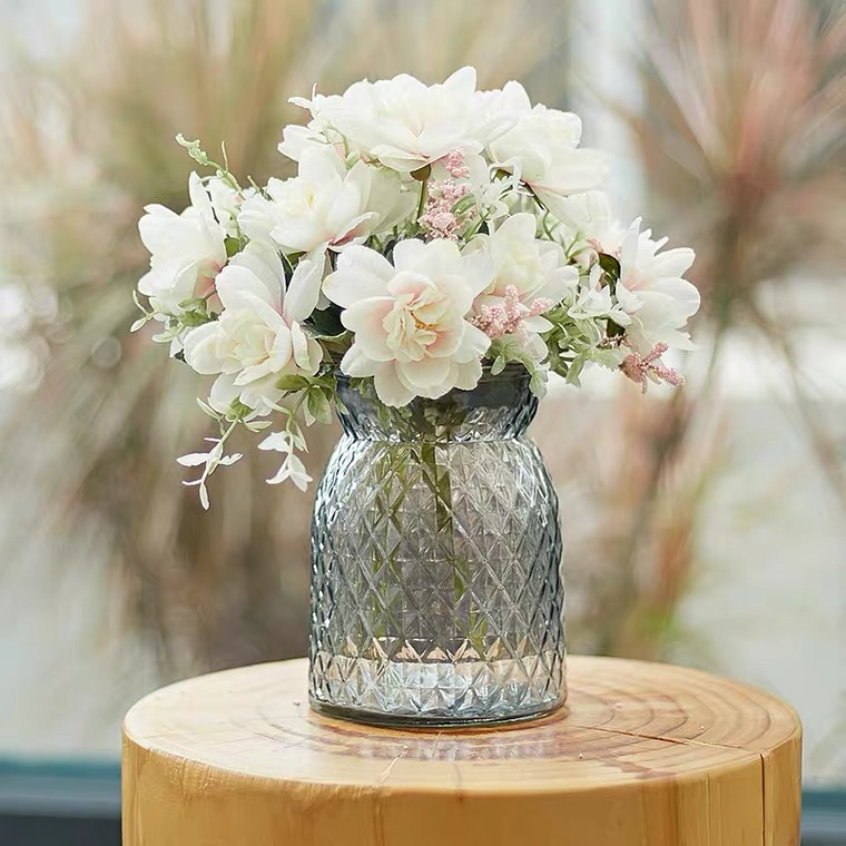 Modern Simple Transparent Open Glass Low Vase Ornaments Wide Mouth Dining Table Large Diameter Glass Vase Wholesale