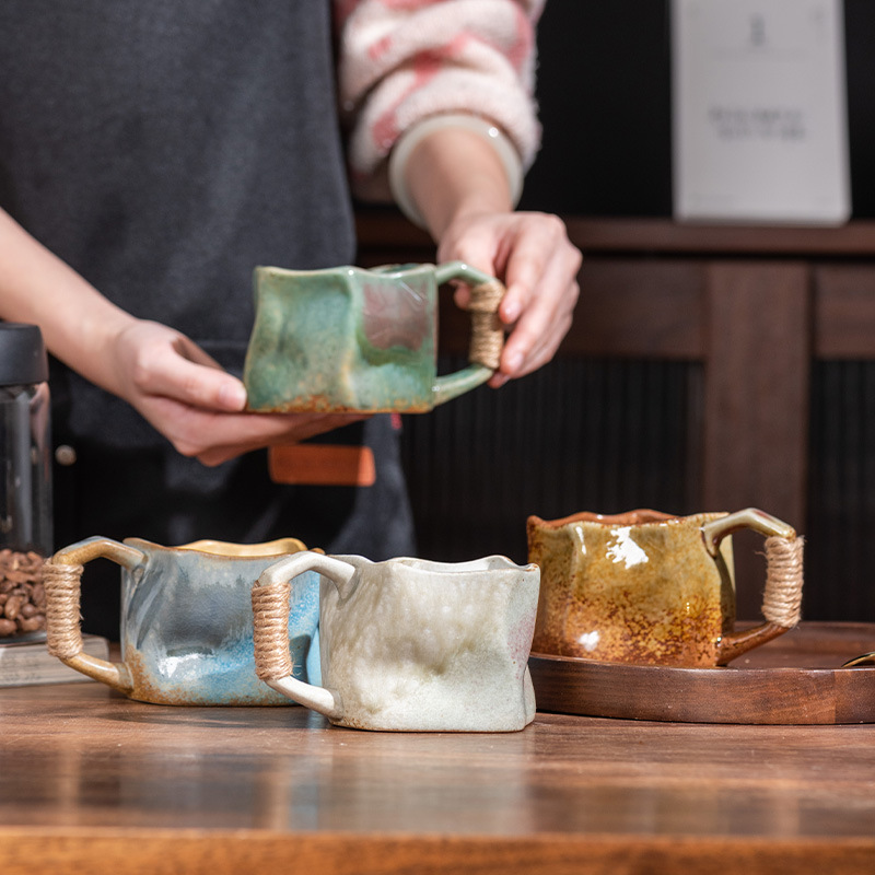 Special-shaped mug vintage ceramic cup cross-border supply irregular Cup stoneware water cup high-looking coffee cup
