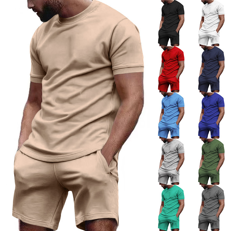 European Short-sleeved T-shirt Shorts Casual Set Men's Fashionable Brand Summer Loose 2023 New Men's Sports Two-piece Set