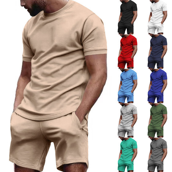 European Short-sleeved T-shirt Shorts Casual Set Men's Fashionable Brand Summer Loose 2023 New Men's Sports Two-piece Set