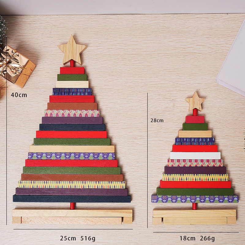 Cross-border new wooden rotating Christmas tree decoration window decoration home desktop decoration building blocks gift wholesale
