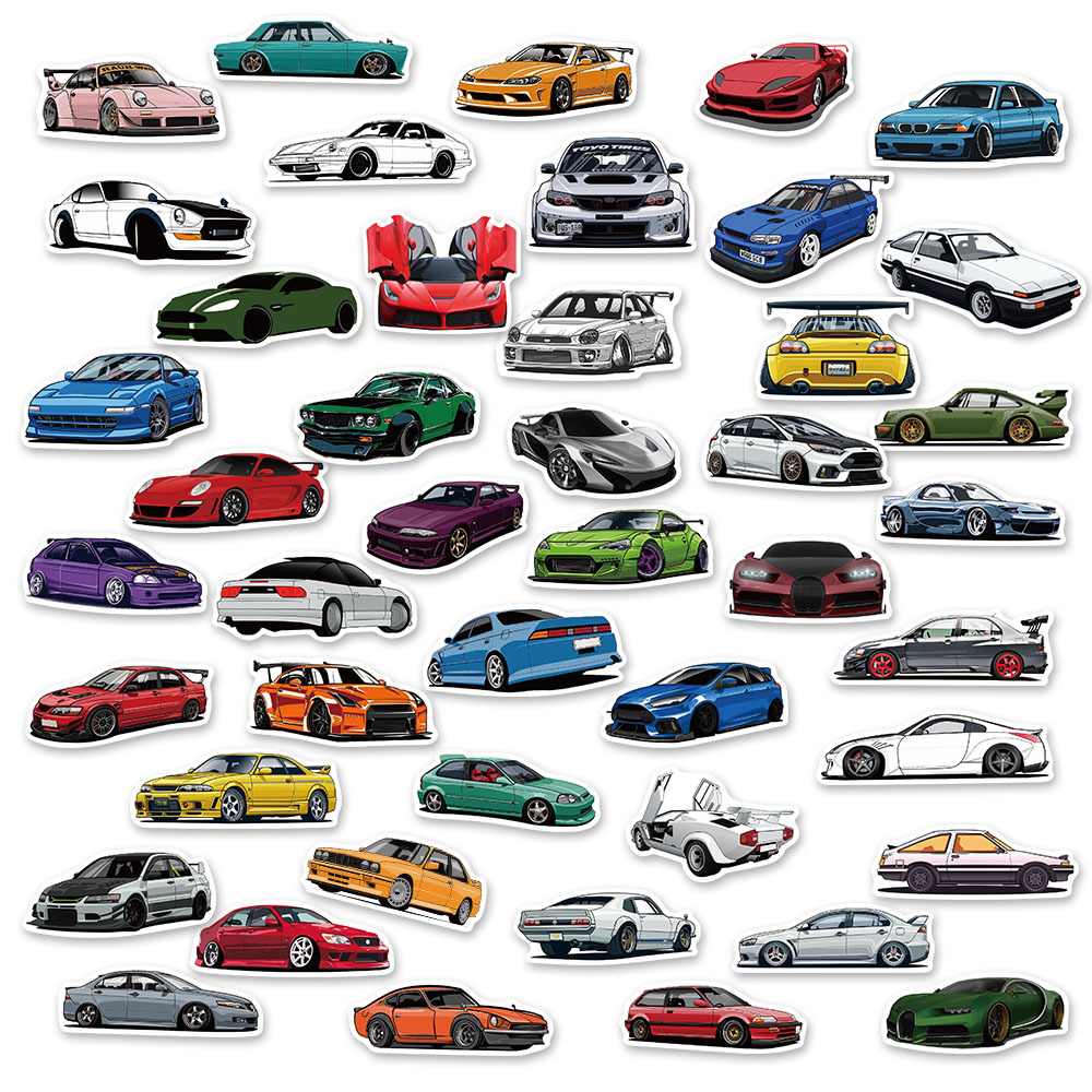 50 cartoon JDM car graffiti stickers racing sports car stickers decoration motorcycle luggage waterproof stickers