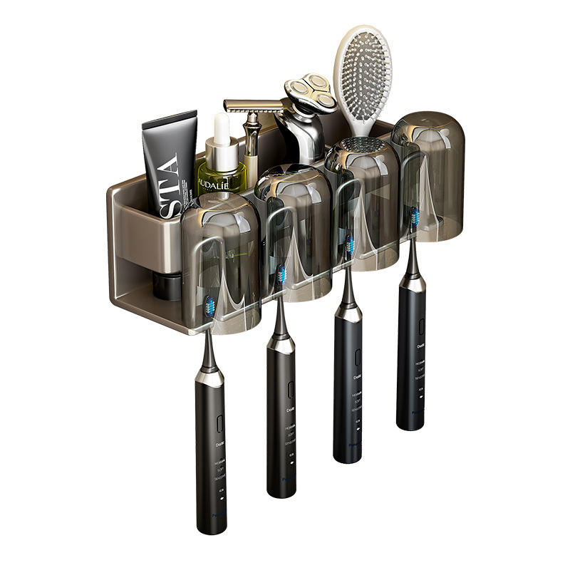 Gun Grey Toothbrush Storage Rack Toilet Hole-free Gargle Cup Tooth Cup Wall-mounted Storage Rack Electric Toothbrush Rack