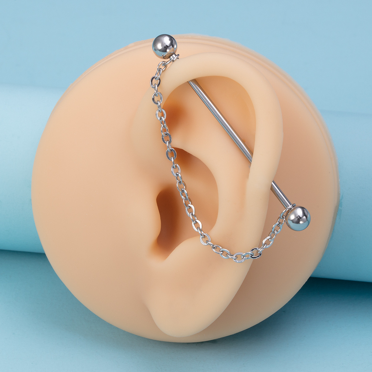 Cross-border new simple ball lever fashion personality chain stud earrings South Korea fresh ins earrings