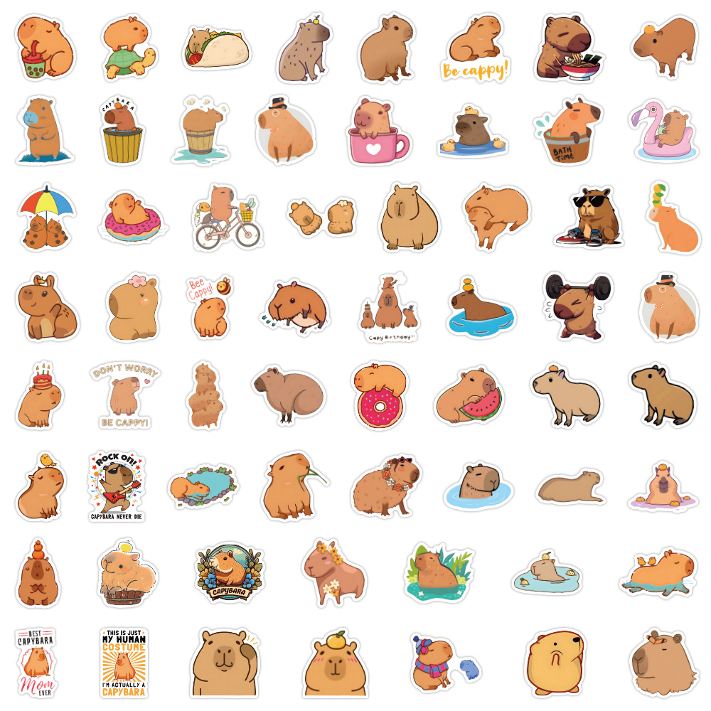 60 cartoon Capybara Capybara graffiti stickers children's DIY skateboard luggage mobile phone waterproof stickers