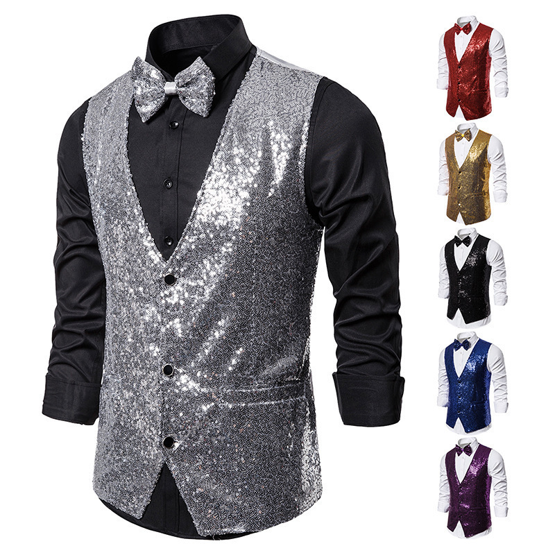 23 men's stage costume small sequined vest vest studio photo host singer MC vest wholesale