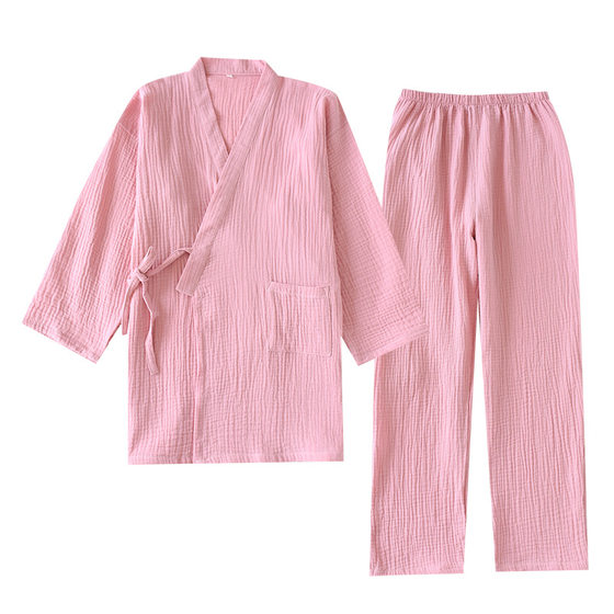 Couple's Japanese-style Kimono Pajamas Spring and Summer Thin Cotton Crepe Men's Bathrobe Lace-up Home Suit Sweaty Clothes