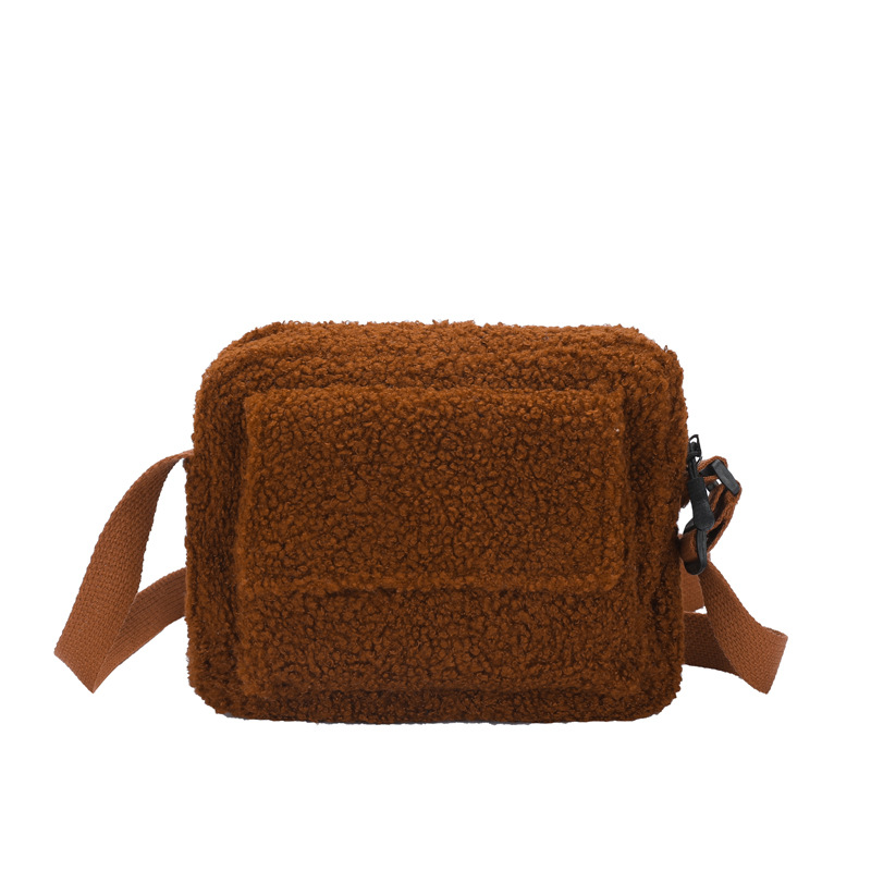 Cute solid color autumn and winter furry shoulder underarm small square bag 2023 new trendy fashionable western style women's bag mobile phone bag
