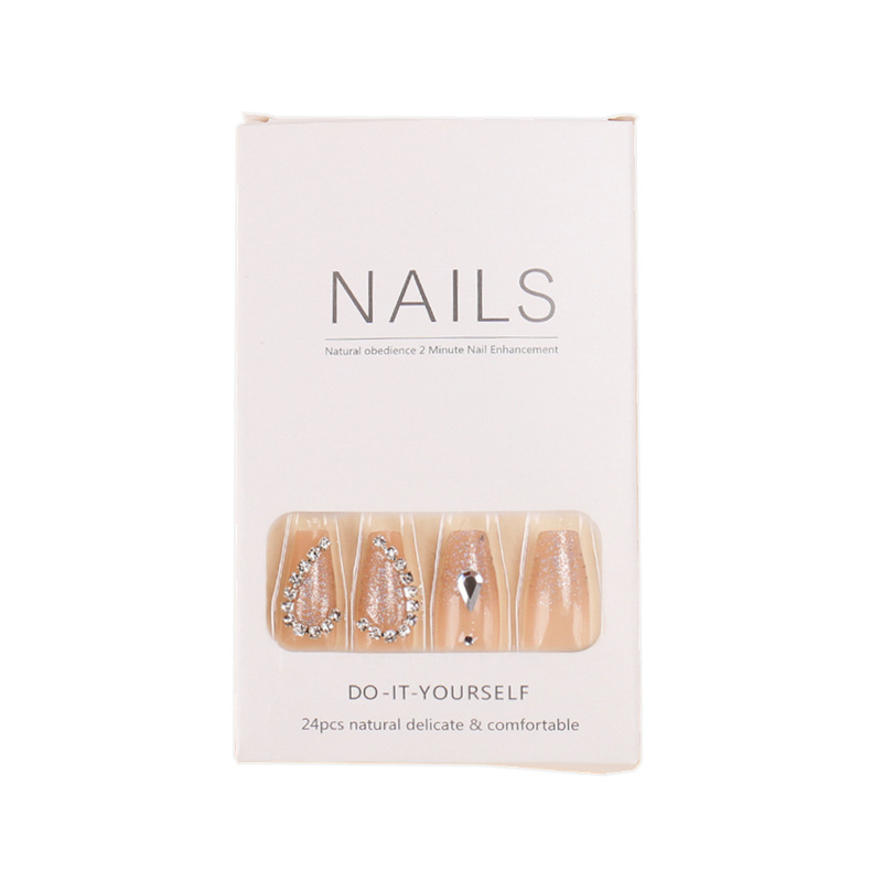 Online celebrity handmade wear nail wholesale mid-length love edge diamond nail nail piece nail patch fake nail jelly gel