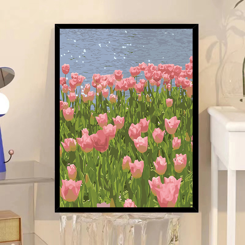 Sunflower digital oil painting diy color filling hand painting oil painting filling acrylic graffiti Korean style with frame foreign trade Wholesale