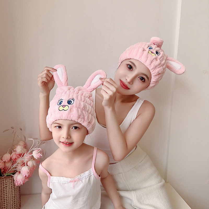 TikTok Explosions Children's Dry Hair Cap Unicorn Rabbit Wholesale Coral Fleece Absorbent Cartoon Cute Shower Cap Female Adult