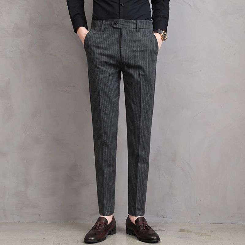 2022 Spring and Summer Striped Men's Casual Pants Korean Style Slim-fit Small Straight Trousers Fashionable Stretch Long Pants for Men