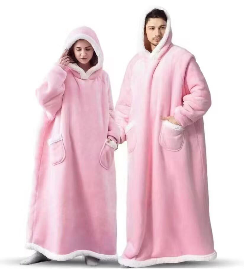 Pullover fleece thickened lengthened pajamas warm TV blanket outdoor cold-proof nightgown couple's sweater fleece warm