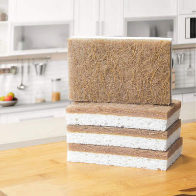 Coconut palm wood pulp cotton Amazon wholesale wood fiber coconut shell sponge dishwashing sponge double-sided wood pulp dishwashing Cotton