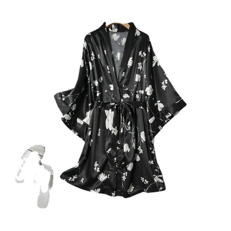 Cross-border new sexy underwear Ice Silk simulation silk nightgown bathrobe home wear sexy pajamas coat 1049