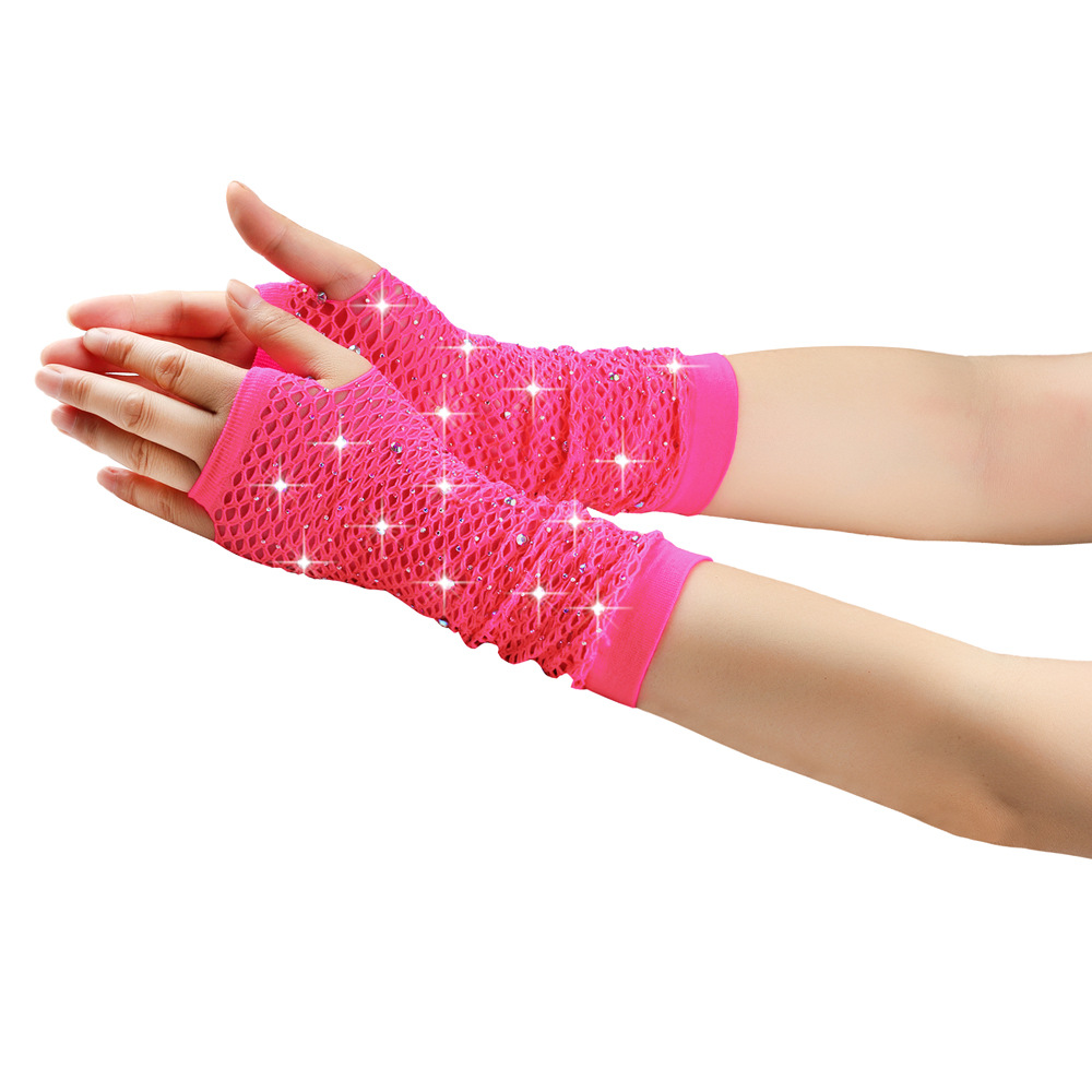 80 Ball Diamond Gloves Party Fishing Net Stretch Mesh Gloves European and American Retro Cross-border Sexy Hot Drilling Gloves_voghion.com
