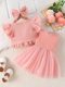 Cross-border INS baby girls' summer waist flower vest mesh dress coat hair accessories fashion