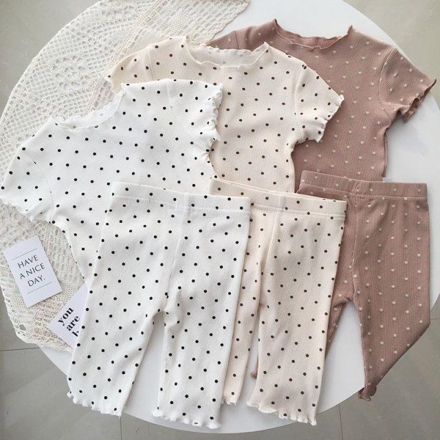 Baby's Pajamas Ice Silk suit Dot Western Girl's Summer Two-piece Home Clothes Children's Casual Air-conditioning Clothes