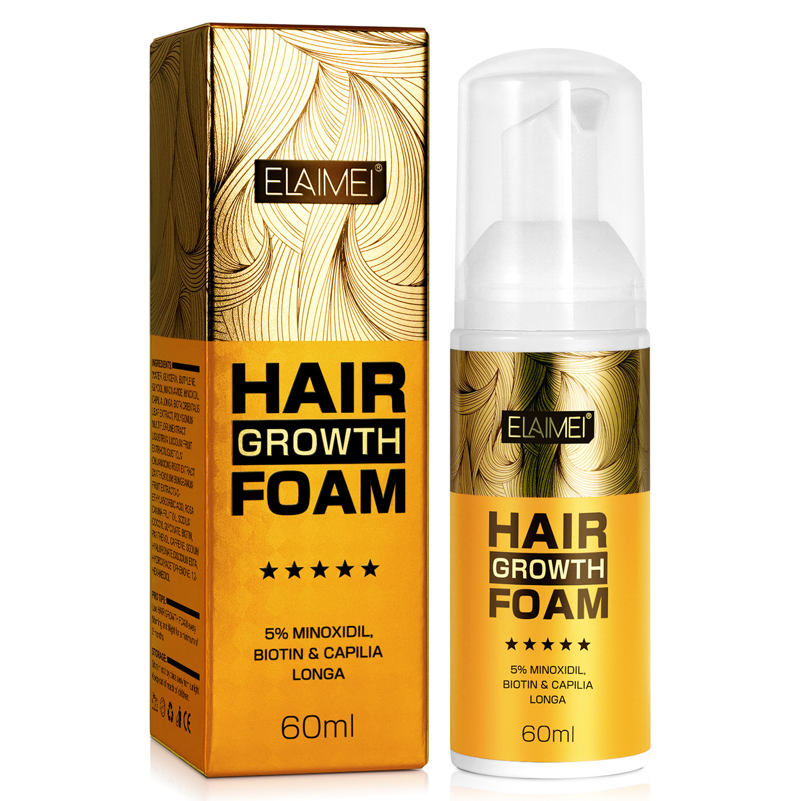 Cross-border ELAIMEI hair growth mousse dense hair growth moisturizing scalp anti-drop hair care 60ml