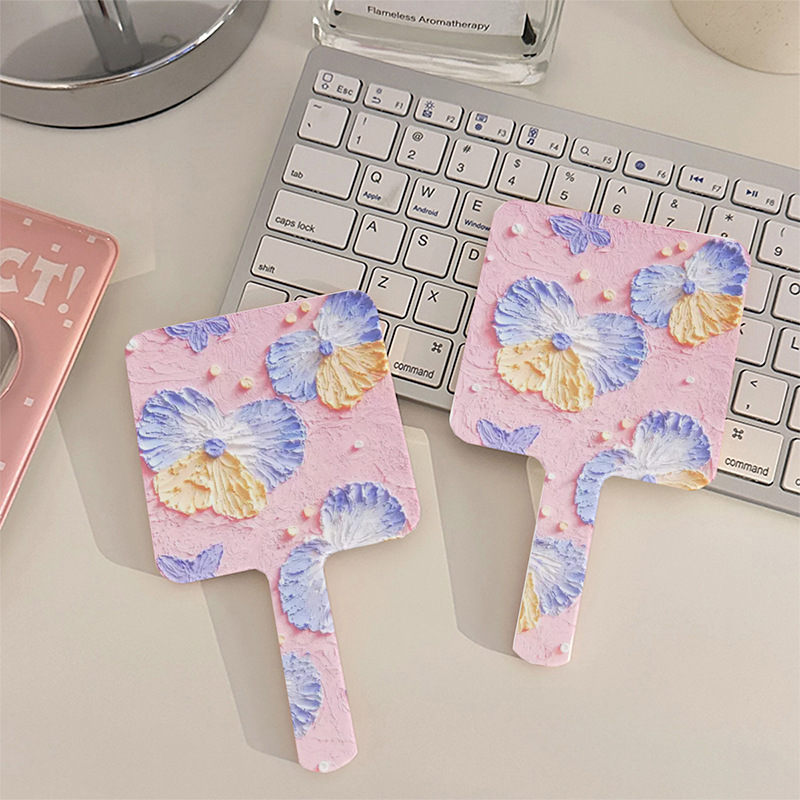 Flower Handheld Mirror Portable Makeup Mirror Portable Mirror Handle Mirror Plastic Makeup Mirror Desktop Small Mirror Portable Mirror