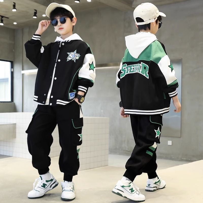 Boys' autumn clothing suit Internet celebrity baseball jacket sports children's clothing 2024 new boy's western style medium and large children's fashion
