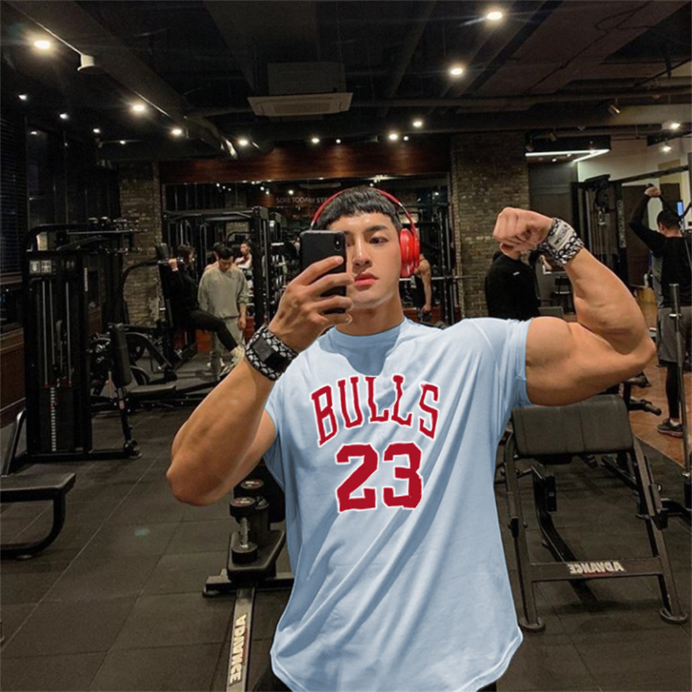 2023 cross-border hot selling men's fitness top T-shirt Bull 23 printed compression breathable sports clothing