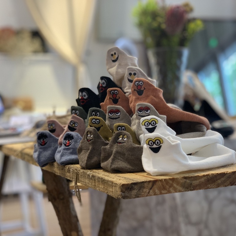 Spring and Summer Ins Trendy Japanese and Korean Heel Embroidered Socks Sesame Street Boat Socks Funny Trendy Women's Short Socks Zhuji Socks