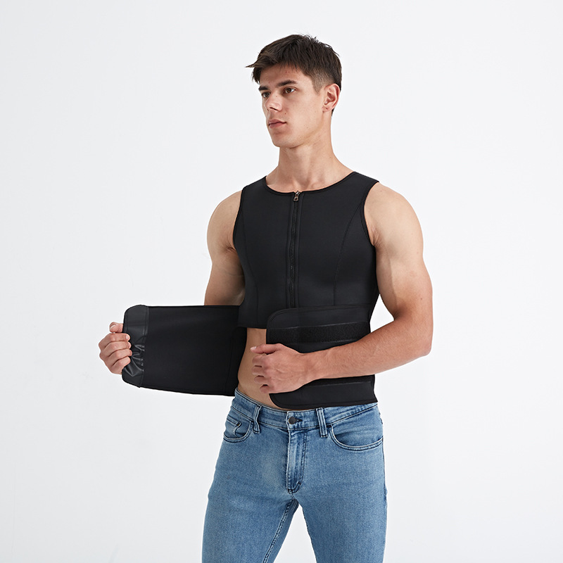 Cross-Border Men's sports corset zipper sweat tight workout clothes sweat vest waist sweat corset