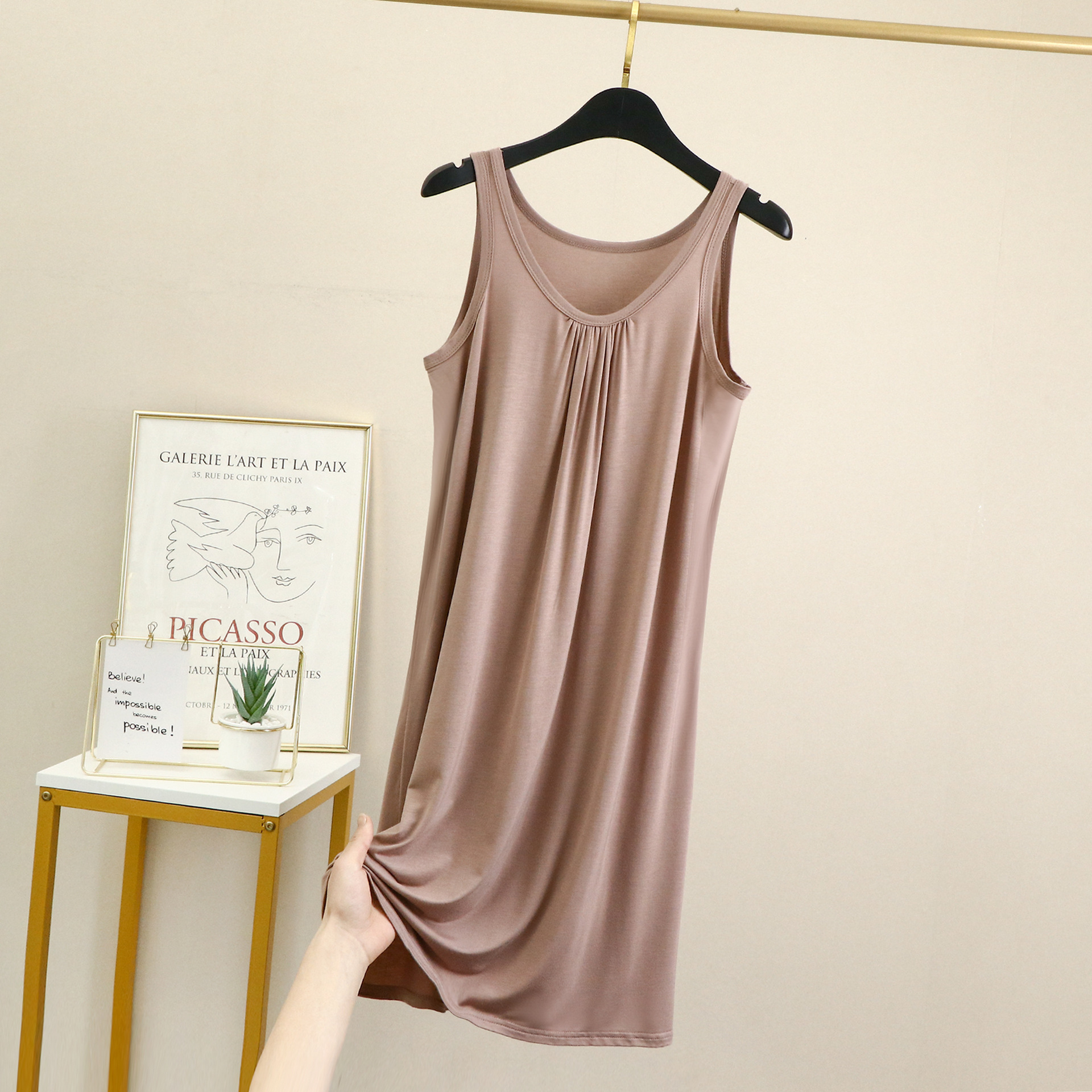 Modal Loose Vall Skirt Women's Summer plus size Sleeveless Slim A- line dress Thin Nightgown Outer Wear Base Skirt