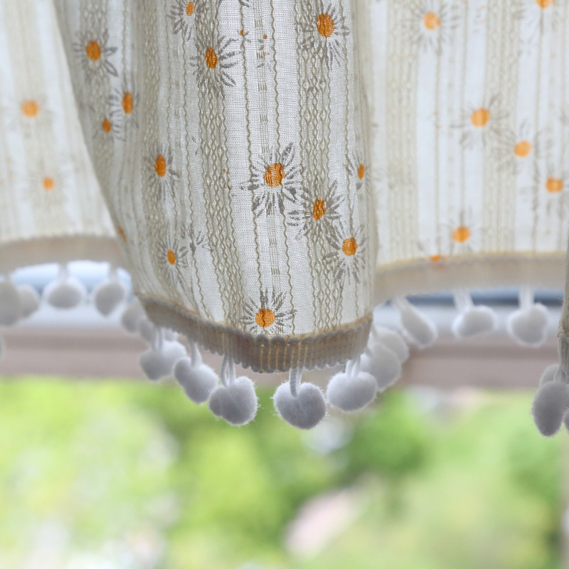 Pastoral Fresh Style Floral Fabric Half Curtain Daisy French Style Floating Curtain Cabinet Coffee Curtain Door Curtain Partition Short Curtain