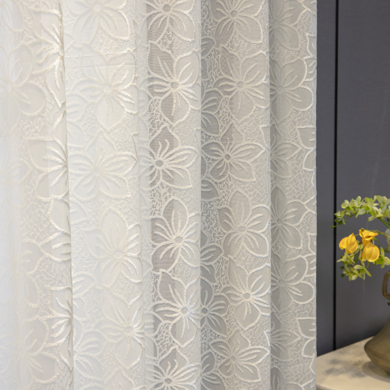White sand window screen curtain cherry blossom embossed gauze curtain living room bedroom balcony cross-border finished transparent all-Match Factory wholesale