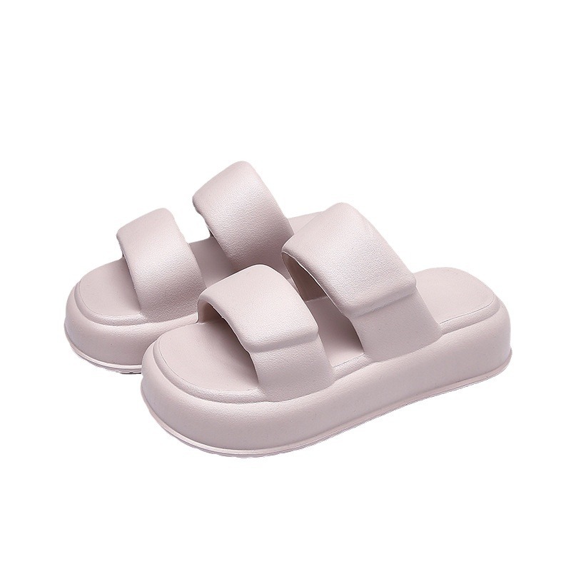 Summer New Solid Color Outdoor Slip-on Feeling Sandals Thick Slippers Women's Fashionable Double Strip Outer Wear Sandals in Stock