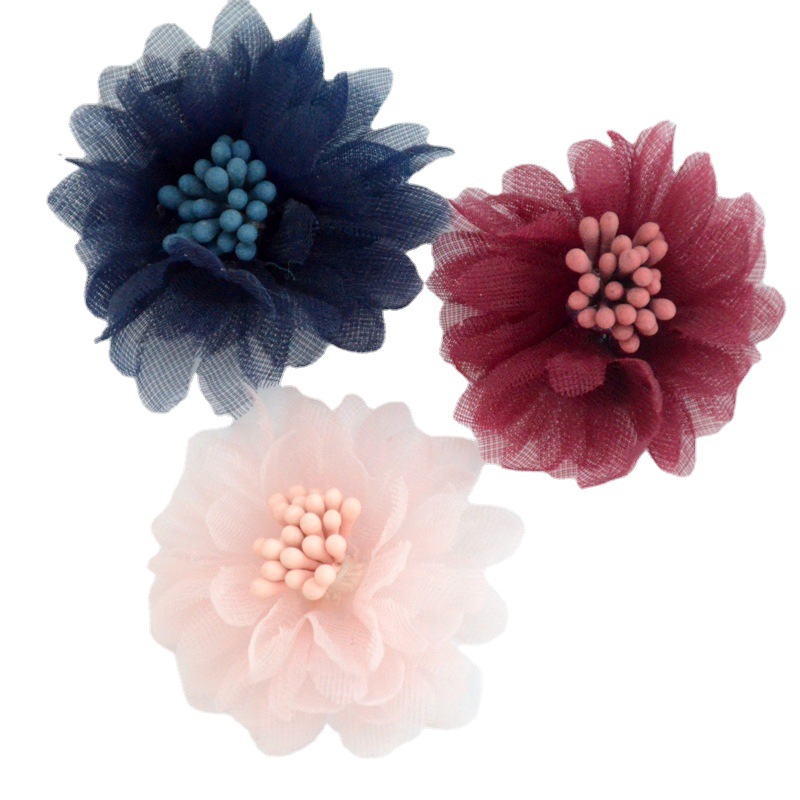 Korean version of mesh fabric with flower core 4cm flower handmade DIY beach shoes bag hair accessories accessories