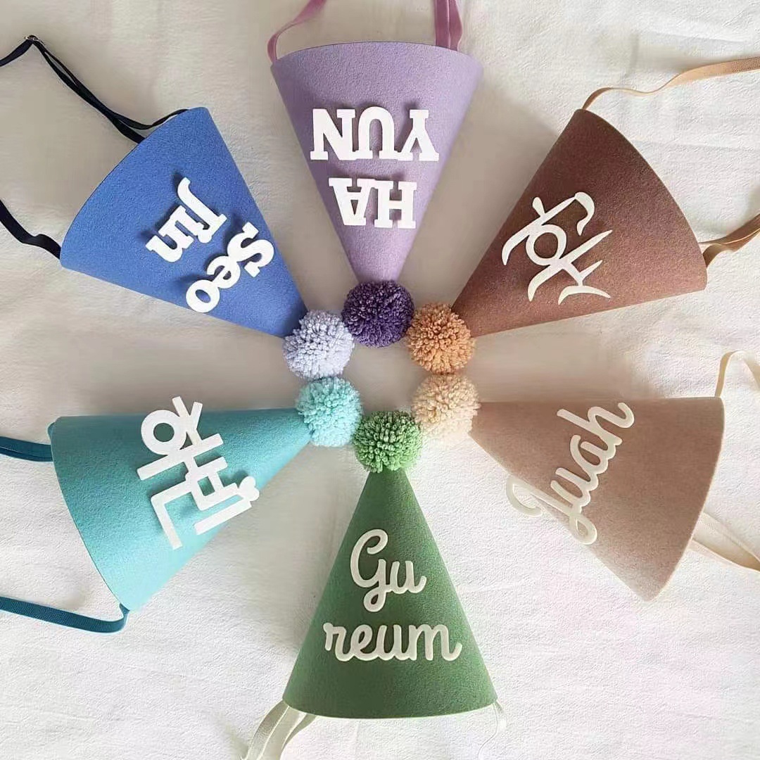 Copyright ins Han Feng Children's Birthday Full Moon One Year Old Digital Alphabet Felt Small Tip Party Hat Baby Crown