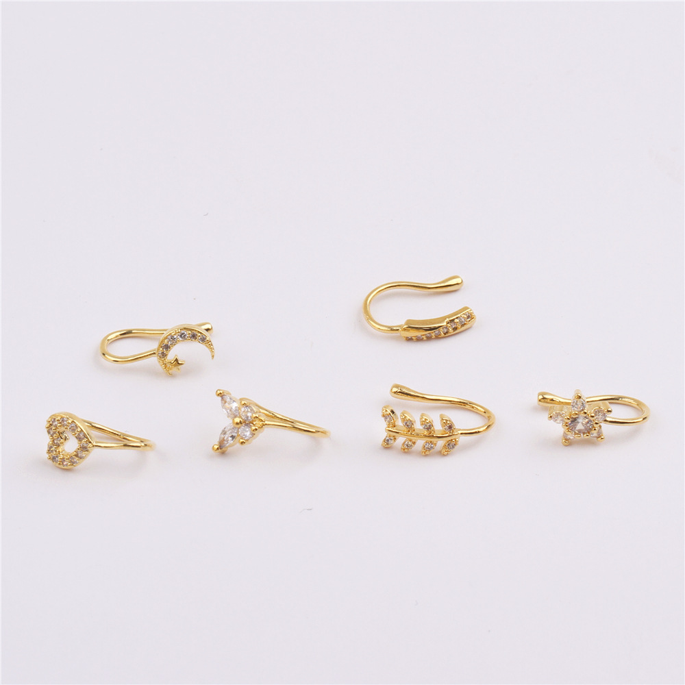 U-shaped micro-inlaid zircon fake nose ring butterfly crown cross copper plated 18K gold Non-puncture nose clip nose nail set