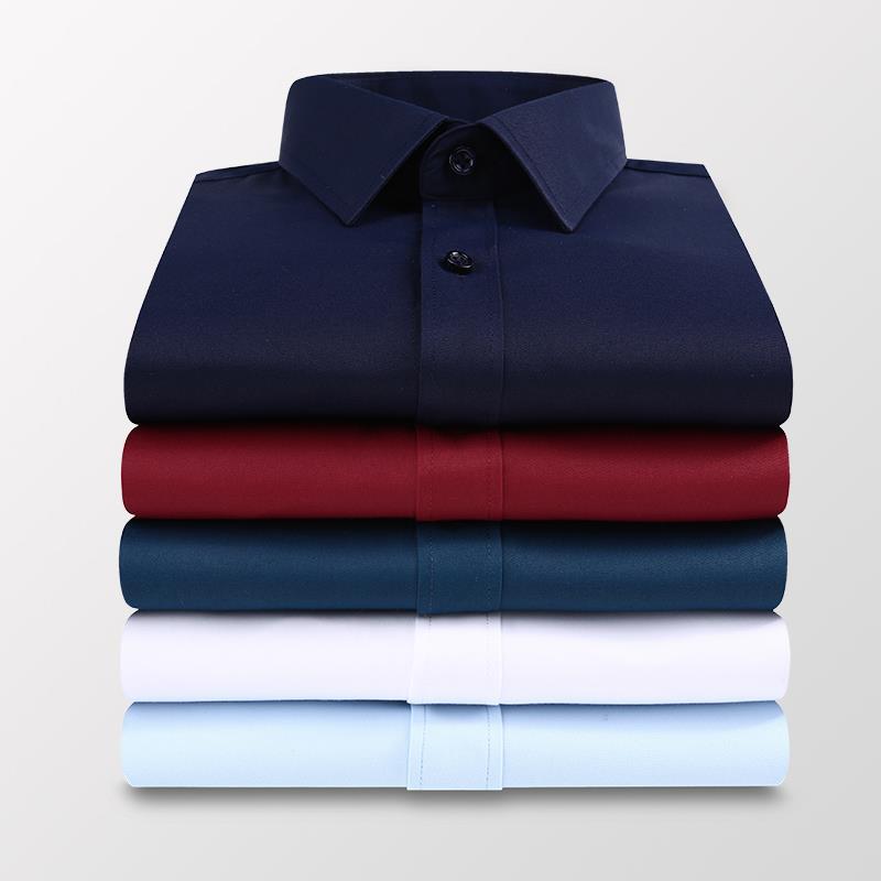 Solid Color Shirt Men's Non-ironing Large Size Breathable Business Casual Korean Style Slim-fit Shirt Professional Wear White Shirt Men's Long Sleeve