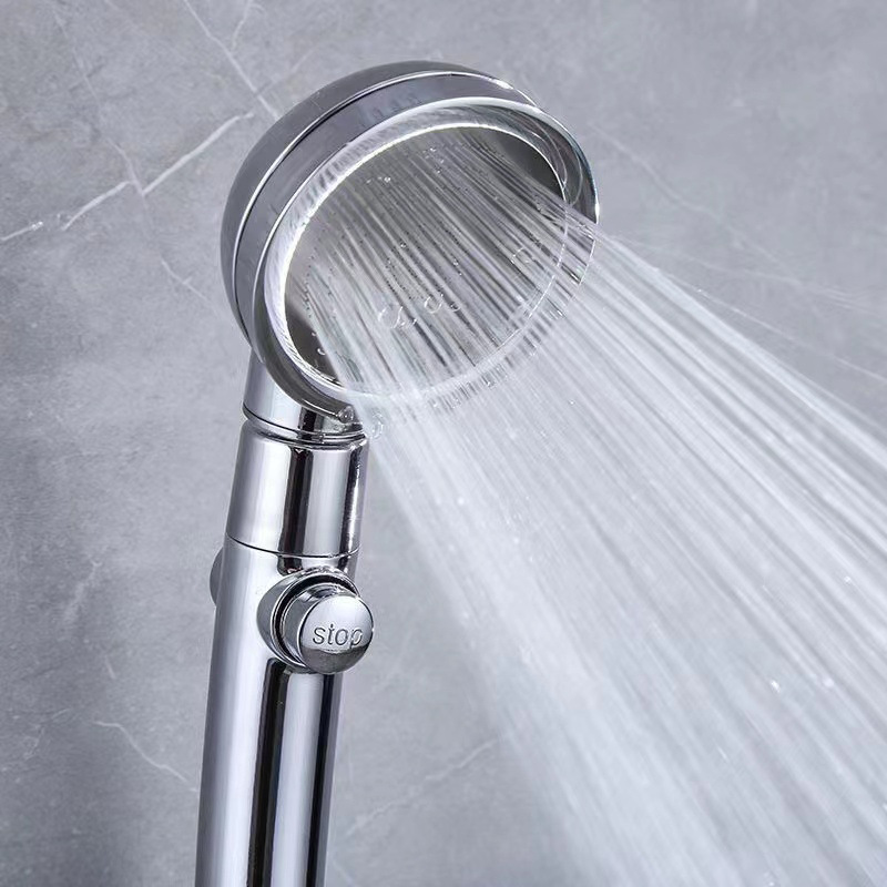 Rotating adjustable supercharged shower nozzle water heater hand-held bath shift one-click water stop three-gear shaking head shower