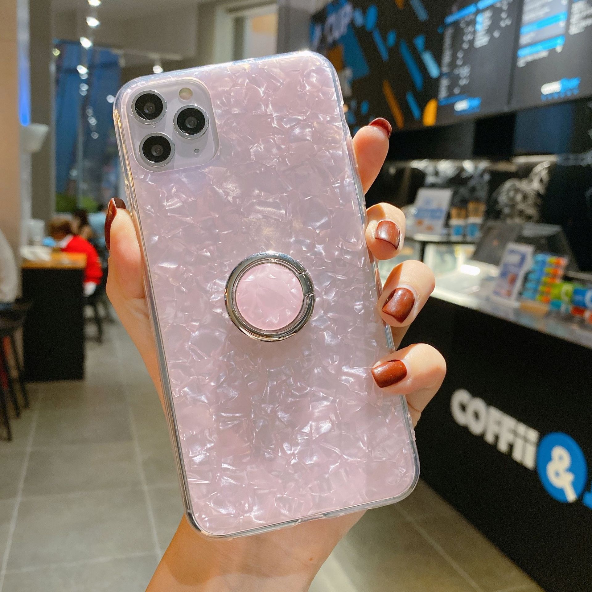 For new star round mobile phone tablet desktop bracket glitter shell pattern ring buckle 360 rotating in stock